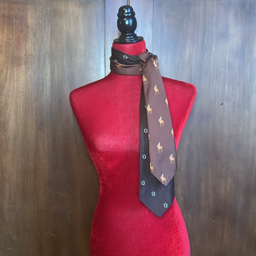 Vintage Upcycled Ties Scarf with Equestrian Motif - Picture 3 of 7